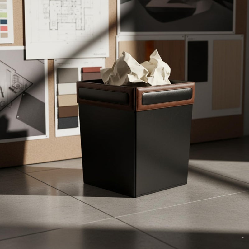 Dacasso Walnut and Leather Waste Basket - Image 2